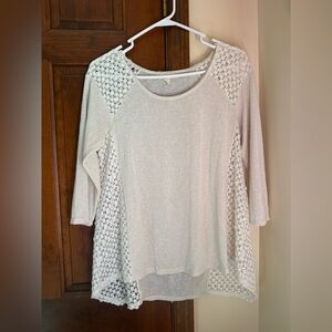Staring at Stars Cream Crochet-Panel Long Sleeve Top